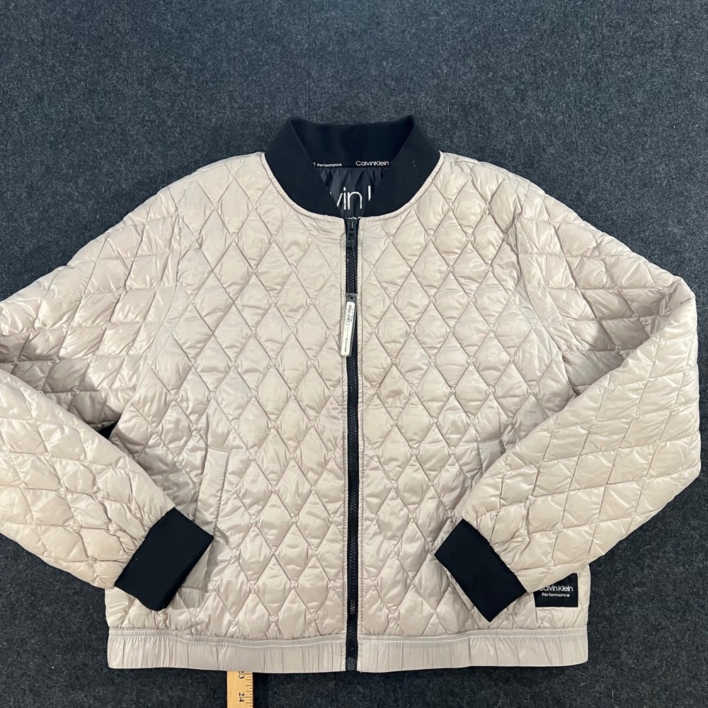 Calvin Klein Performance Jacket Womens XL Tan Quilted Puffer Down Bomber Coat